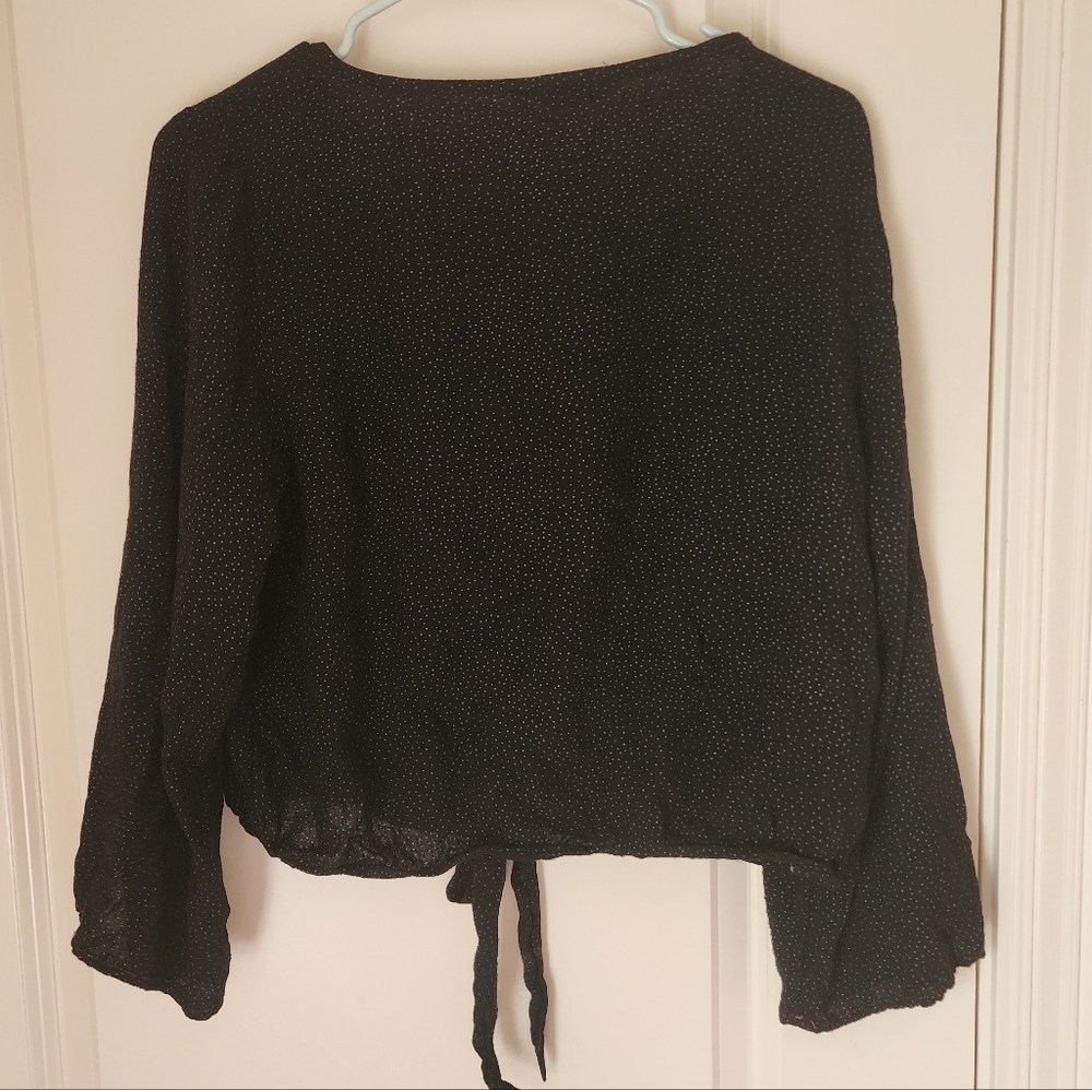 American Eagle Outfitters Black Blouse white dots with Red Buttons - Picture 2 of 3